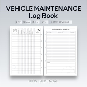 Vehicle Maintenance Log Book Printable | Car Service Record | Digital PDF