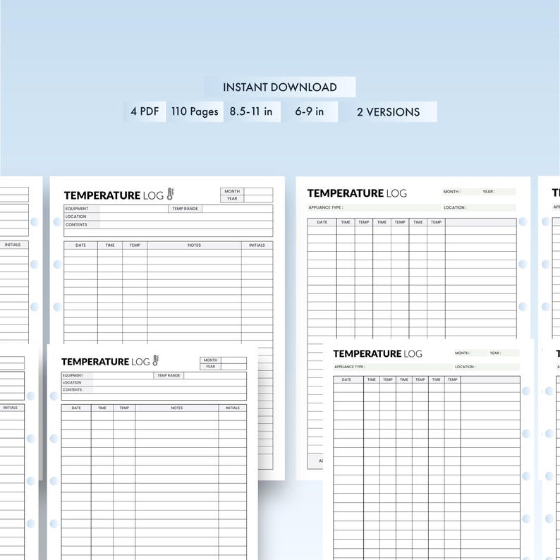 Temperature Log Book Printable | Temperature Record Log | Digital PDF ...