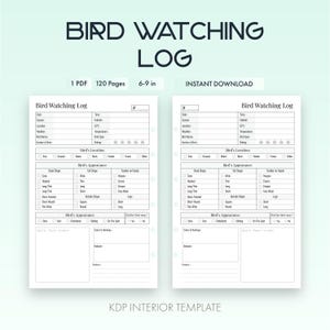 Bird Watching Log | Birdwatching Journal | Wildlife Tracker | Nature Observation Notebook | Printable PDF
