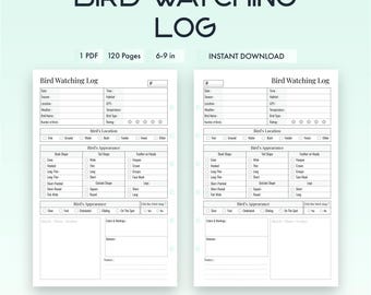Bitácora de observación de aves / Diario de observación de aves / Rastreador de vida silvestre / Cuaderno de observación de la naturaleza / PDF imprimible