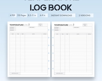 Temperatuurlogboek afdrukbaar | Temperatuurregistratielogboek | Digitale pdf