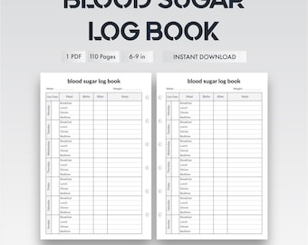 Blood Sugar Log Book | Diabetes Tracker | Glucose Tracking Log | Daily Health PDF | Digital Download