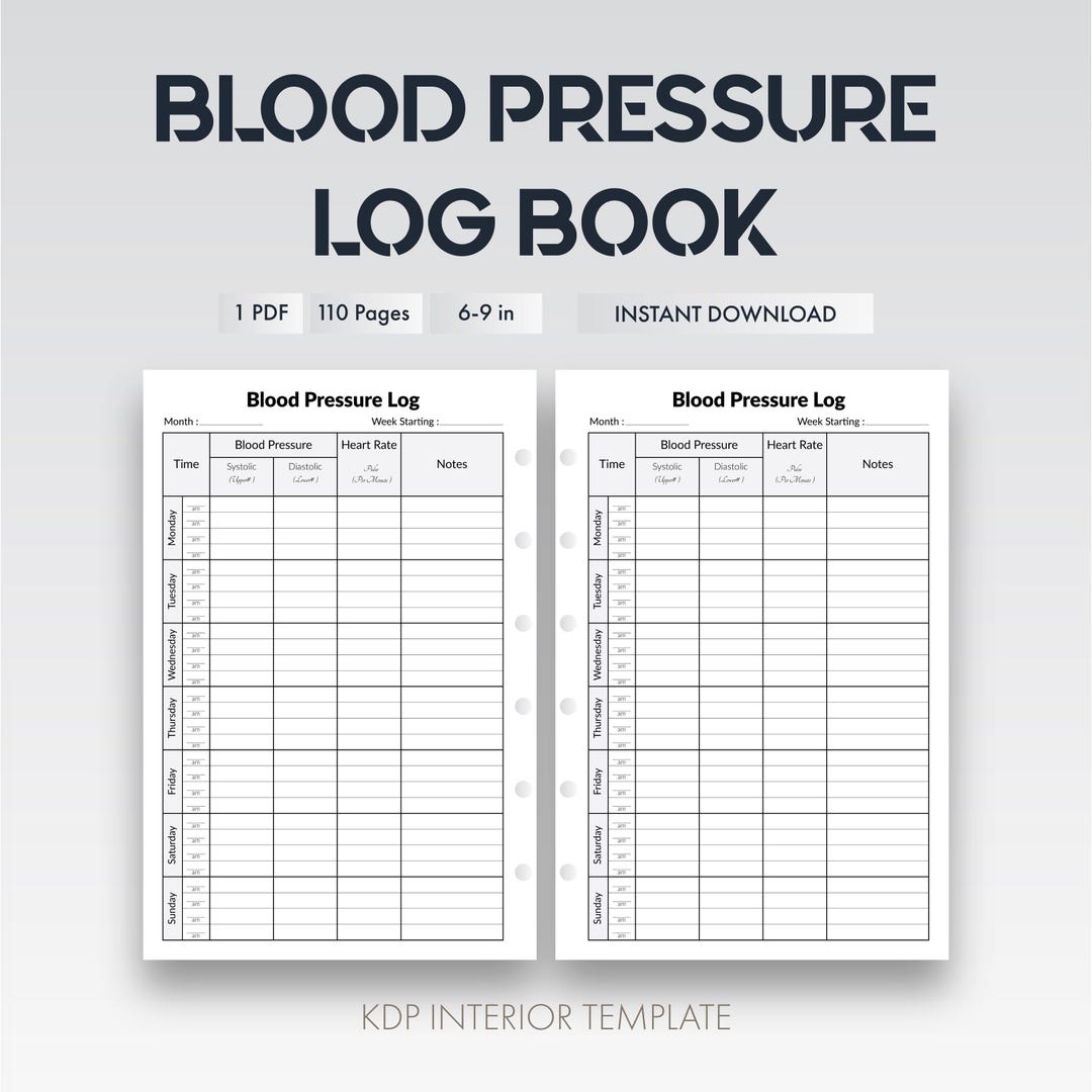 Blood Pressure Log Book Printable | BP Tracker | Daily Health Record ...