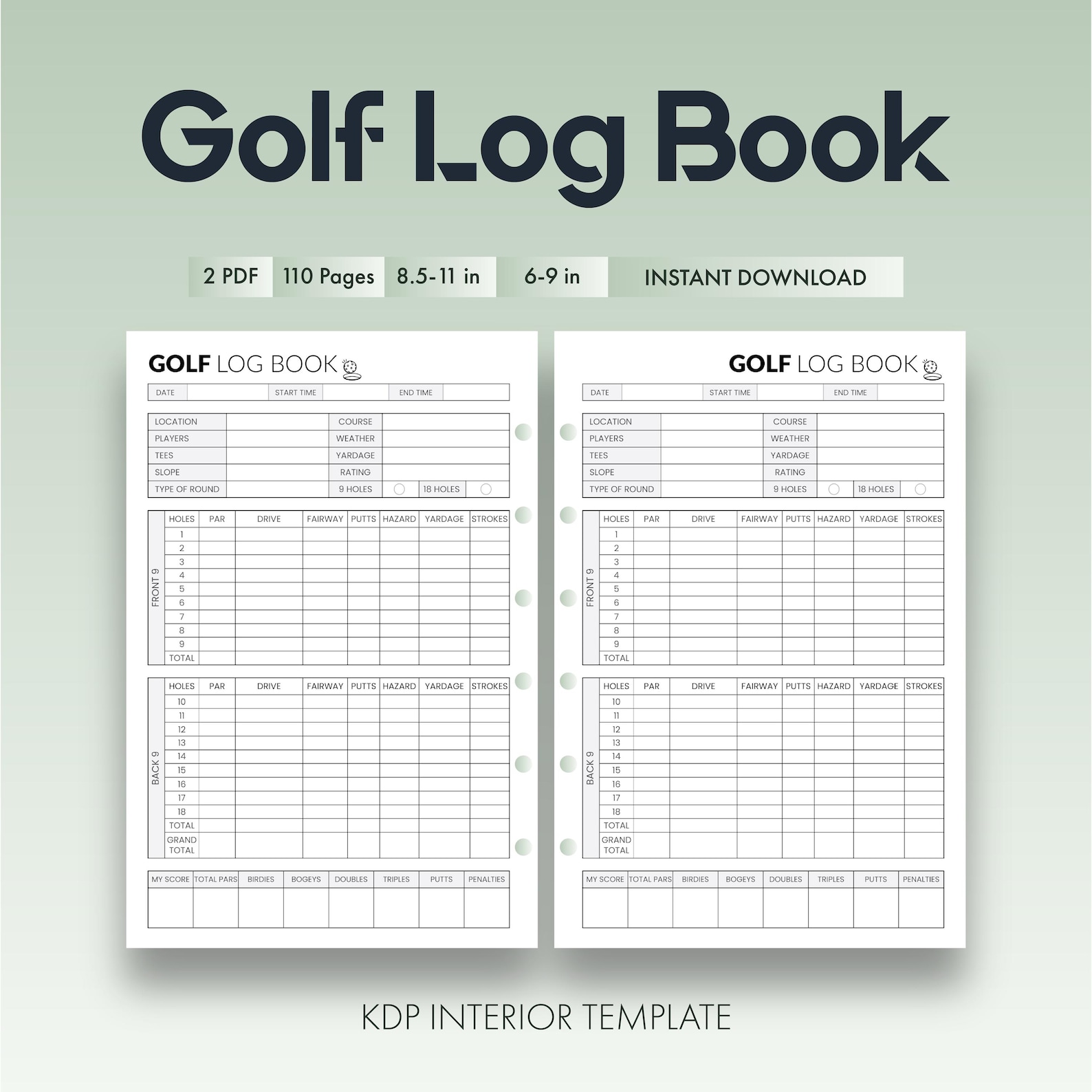 Golf Log Book Printable | Golf Score Tracker | Digital PDF - Etsy