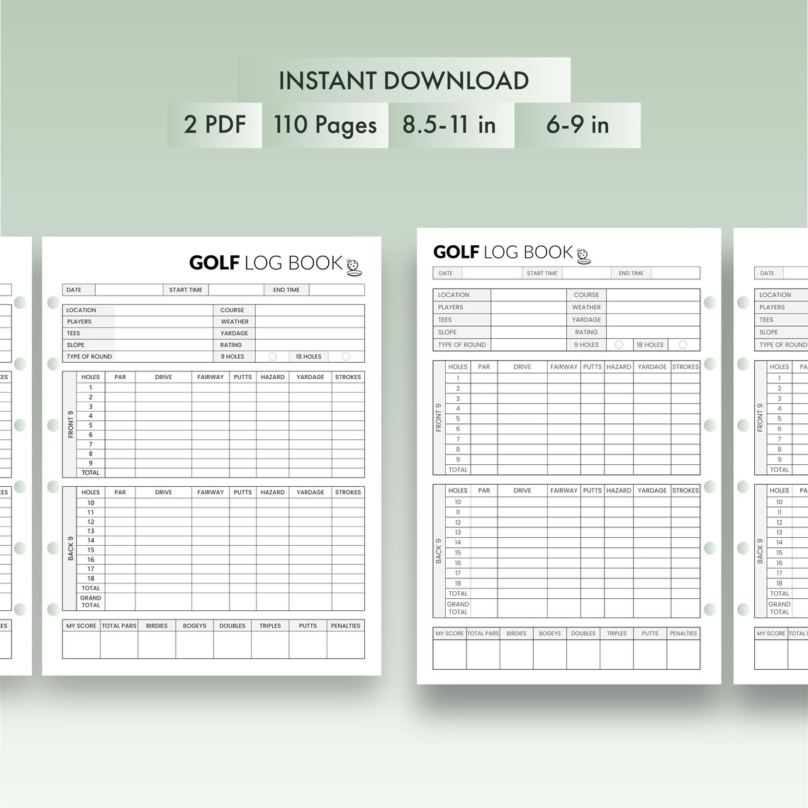 Golf Log Book Printable | Golf Score Tracker | Digital PDF - Etsy