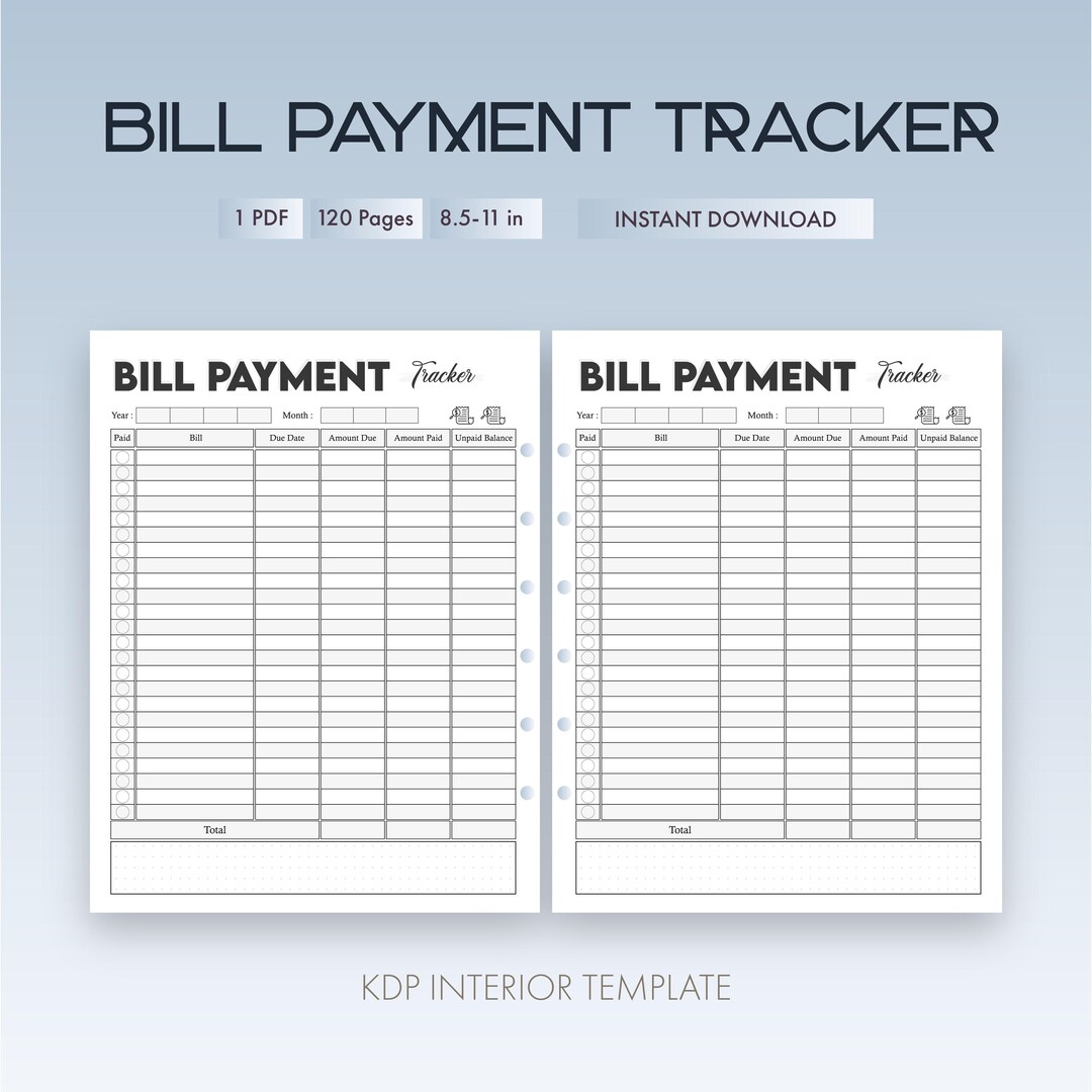 Bill Payment Tracker Printable: Monthly Budget Organizer (PDF Download ...