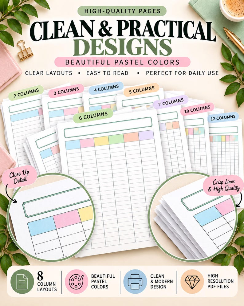 Printable Log Book Bundle, 20 PDF Files, 8 Customizable Column Layouts ...