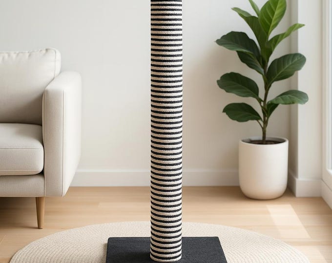 Modern Cat Scratcher – Tall Cotton Rope Scratching Post, Vertical Cat Scratch Post, Handmade Cat Climbing Furniture, Indoor Gift for Cats