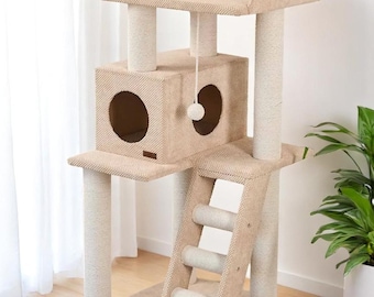 Modern Cat Tree with House, Bed & Scratcher – Cat Furniture, Cat Tower, Cat Condo, Cat Scratching Post, Cat Stairs and Toys, Custom Cat Gift
