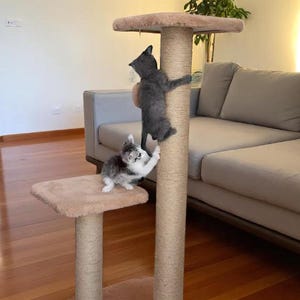 Modern Cat Tree Scratcher Tower – Cat Toy Scratching Post & Perch, Cat Furniture, Jute Sisal Climbing Post, Handmade Custom Cat Gift