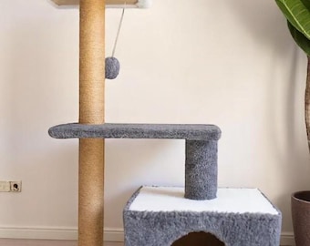 Modern Cat Tree with House, Bed & Scratcher – Cat Furniture, Cat Tower, Cat Condo, Cat Scratching Post, Cat Toys, Cat Perch, Custom Cat Gift