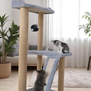 Modern Cat Tree Tower & Scratcher – Jute Sisal Scratching Climbing Post, Cat Toy Furniture, Cat Condo Perch, Handmade Custom Cat Gift