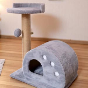 Modern Cat Tree with House, Bed & Scratcher – Unique Cat Tower, Furniture, Scratching Post, Cat Climbing Condo, Cat Perch, Custom Cat Gift