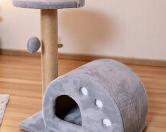 Modern Cat Tree with House, Bed & Scratcher – Cat Furniture, Cat Tower, Cat Condo, Cat Scratching Post, Cat Shelves and Toy, Custom Cat Gift