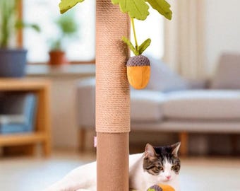 Handgemaakte kattenkrabpaal en -speelgoed - moderne jute kattenkrabpaal, verticale kattenkrabpaal, kattenklimmeubel met speelgoed, cadeau voor katten