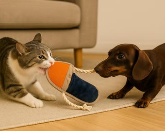 Handmade Slipper Cat & Dog Toy – Interactive Durable Crinkle Pet Toy with Squeaker, Cotton Rope Chew Toy, Eco-Friendly Unique Gift for Pets