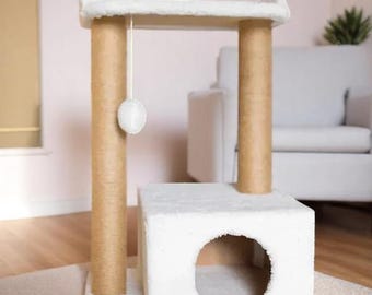 Modern Cat Tree with House, Bed & Scratcher – Cat Furniture, Cat Tower, Cat Condo, Cat Scratching Post, Cat Toys, Cat Perch, Custom Cat Gift