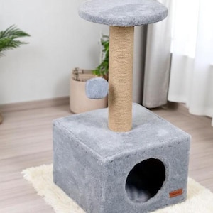 Cat House & Scratcher – Compact Modern Cat Tree, Tower, Furniture, Bed, Condo, Cat Climbing, Scratching Post, Unique Custom Cat Gift