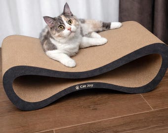 Wooden Cat Scratcher & Bed – Modern Cat Furniture, Handmade Cat Scratching Board, Cardboard Cat Lounger and Scratch Board, Wood Cat Gifts
