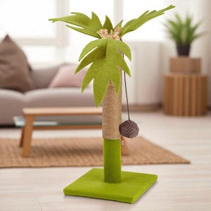 Handmade Cat Scratcher & Toy – Jute Tall Cat Scratching Post, Modern Vertical Cat Scratch Post, Climbing Cat Furniture, Gift for Cats