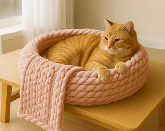 Cama de ganchillo hecha a mano para perros y gatos: acogedora cama tejida para gatos, cama pequeña de lujo para perros, cama lavable con refuerzo, regalo moderno y personalizado para perros y gatos.