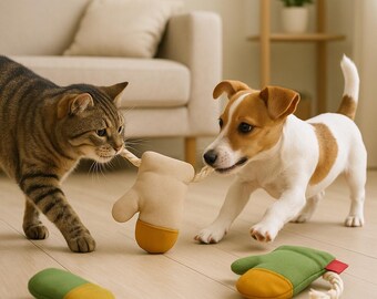 Handmade Cat & Dog Toy Glove – Interactive Durable Crinkle Pet Toy, Squeaky Unique Cotton Rope Toy, Eco-Friendly Gift for Cats and Dogs