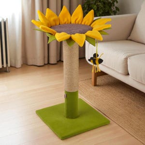 Handmade Cat Scratcher & Toy – Jute Cat Scratching Post with Perch, Vertical Cat Scratch Post, Climbing Modern Cat Furniture, Gift for Cats