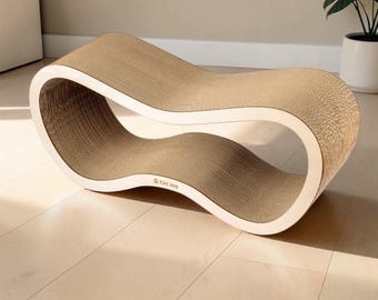 Wooden Cat Scratcher & Bed – Modern Cat Furniture, Handmade Cat Scratching Board, Cardbaord Cat Scratcher Couch and Lounger, Cat Gifts