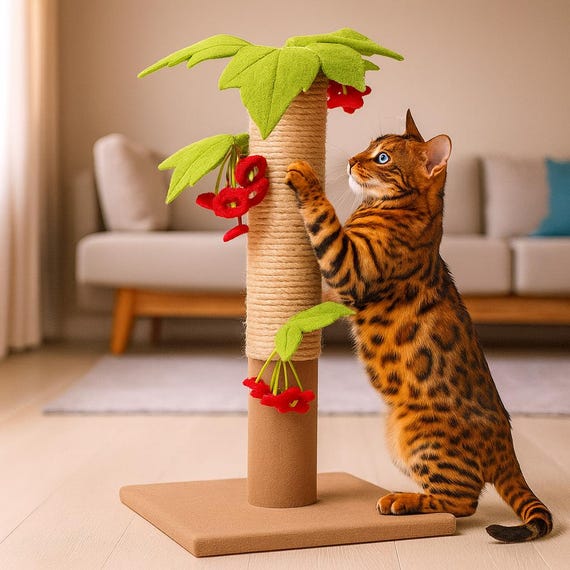 Handmade Cat Scratcher Toy – Jute Tall Cat Scratching Post