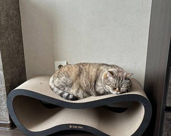 Handmade Wooden Cat Scratcher & Bed – Modern Cat Furniture, Cardboard Cat Scratching Board and Lounger, Wood Cat Scratch Board, Cat Gifts