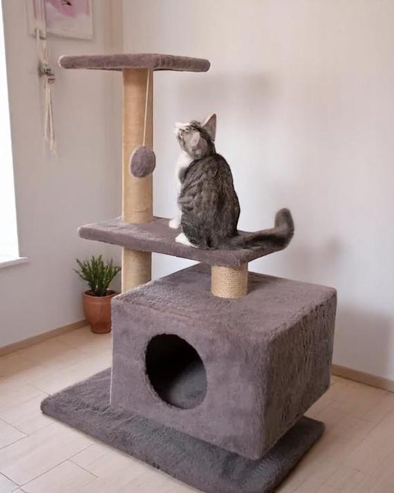 Custom Cat Towers Modern Cat Tree With House, Bed Scratcher