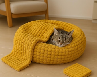 Cama de ganchillo hecha a mano para perros y gatos: acogedora cama tejida, cama pequeña de lujo para perros, moderna y duradera, regalo minimalista lavable para gatos y perros.