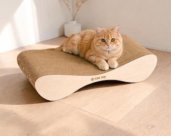 Handmade Cat Scratcher & Bed – Wooden Cat Lounger and Cat Furniture, Cardboard Cat Scratching Board, Modern Cat Scratch Board, Wood Cat Gift