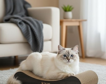 Wooden Cat Scratcher & Bed – Modern Cat Furniture, Handmade Cat Lounger, Cardboard Cat Scratching Board, Sofa Cat Scratcher Couch, Cat Gifts