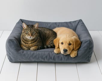 Modern Small Dog & Cat Bed – Handmade Durable Couch Bed, Washable Cozy Custom Bed, Orthopedic Minimalist Pet Sofa Bed, Gift for Cat and Dog