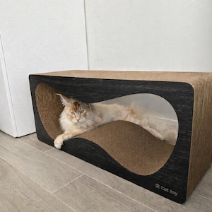 Rascador y cama grande de madera para gatos – Muebles modernos para gatos, tumbona para gatos, sofá rascador para gatos, tabla rascadora para gatos, regalos artesanales para gatos