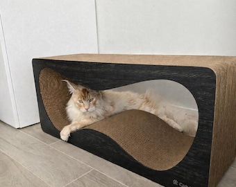 Rascador y cama grande de madera para gatos – Muebles modernos para gatos, tumbona para gatos, sofá rascador para gatos, tabla rascadora para gatos, regalos artesanales para gatos