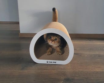 Handmade Cat Scratcher & Bed – Modern Cat Furniture, Cat Tunnel, Cat Scratching Board, Cat Lounger, Cat Cave Tunnel, Cardboard Cat Gifts