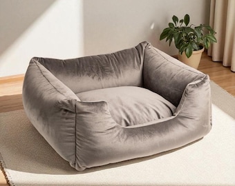 Cama moderna de terciopelo para gatos y perros: cama lavable con refuerzo, cama para perros pequeños hecha a mano, sofá cama acogedor para gatos, cama minimalista de lujo para gatos, regalo para gatos