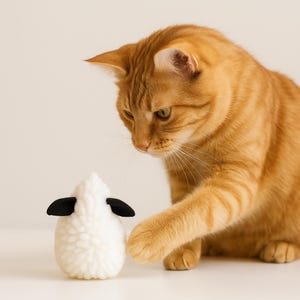 Interactive Plush Cat Toy – Handmade Pom Pom Cat Sensory Toy, Eco-Friendly Gift for Cats, Custom Enrichment Toy, Unique & Cute Cat Toy