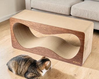 Large Cat Scratcher & Bed – Modern Cat Furniture, Wooden Cat Lounger, Sofa Cat Scratcher Couch, Cat Scratching Board, Handmade Cat Gifts