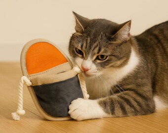 Handmade Slipper Cat & Dog Toy – Interactive Crinkle Squeaky Pet Toy with Rope Handle, Durable Eco-Friendly Fun Toy, Unique Gift for Pets