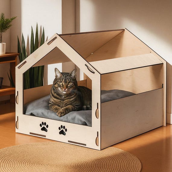 その他 cat and dog house. Modern Wooden Cat & Dog House – Handmade Indoor Pet House