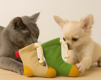 Handmade Sock Cat & Dog Toy – Interactive Durable Crinkle Pet Toy with Squeaker, Cotton Rope Chew Toy, Unique Eco-Friendly Gift for Cats