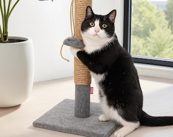 Tiragraffi moderno per gatti con giocattolo - Tiragraffi alto in juta, tiragraffi verticale, mobili e giocattoli per arrampicata per gatti fatti a mano, regali personalizzati per gatti