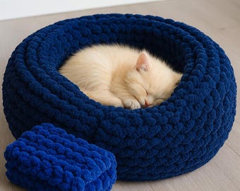 Cama tejida a mano para perros y gatos: acogedora cama de crochet para gatos, redonda para perros pequeños, de lujo, lavable, regalo moderno y duradero para perros y gatos.