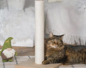 Modern Cat Scratcher – Tall Cotton Scratching Post, Handmade Cat Scratch Post & Pole, Vertical Cat Climbing Furniture, Indoor Gift for Cats
