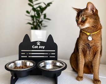 Verhoogde kattenbakstandaard - kattenvoer en waterbak, kattenmeubels, kattenvoerstation, kattenvoeder, kattenvoerstation, voerbak, kattencadeaus