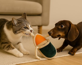 Handmade Slipper Cat & Dog Toy – Interactive Durable Crinkle Pet Toy with Squeaker, Cotton Rope Chew Toy, Unique Enrichment Gift for Cats