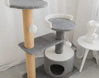Modern Cat Tree with House, Bed & Scratcher – Cat Furniture, Cat Tower, Cat Condo, Cat Scratching Post, Cat Toys, Cat Perch, Custom Cat Gift
